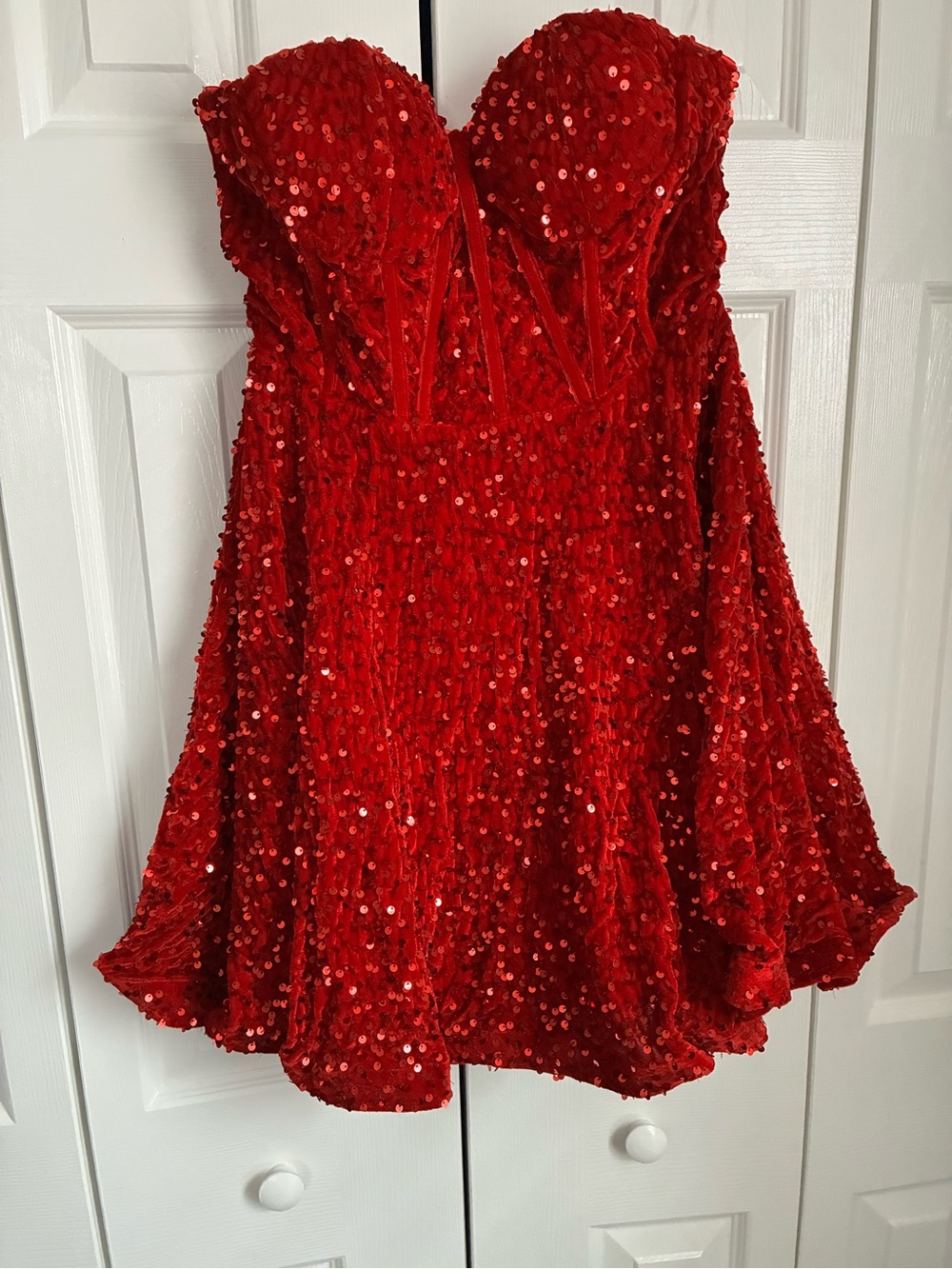 Girls' Red Sequin Strapless Formal Dress